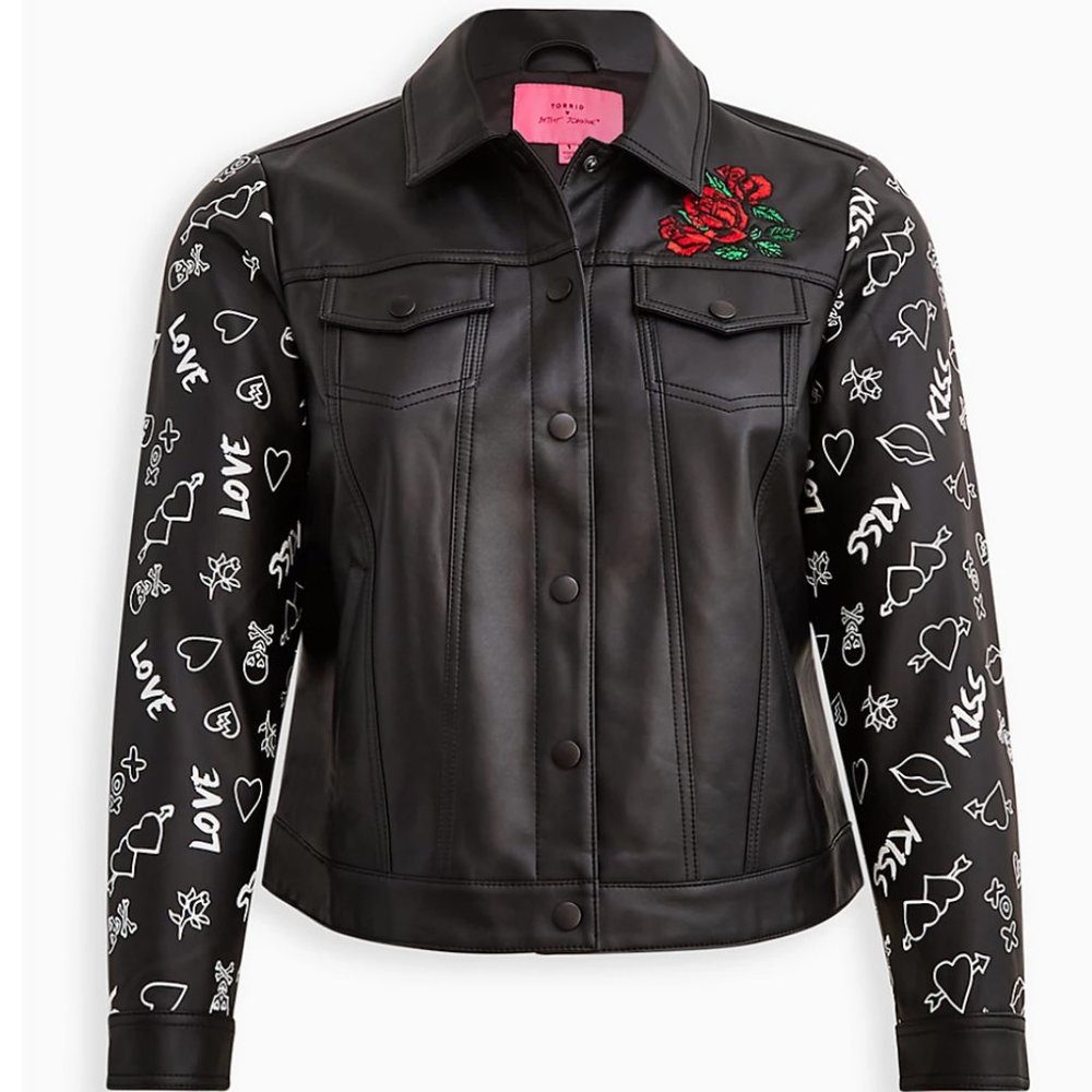 Torrid Betsey Johnson Embroidered Trucker Jacket Sz 4